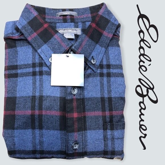 NWT EDDIE BAUER MEN’s Plaid Flannel slim fit M - Picture 8 of 9